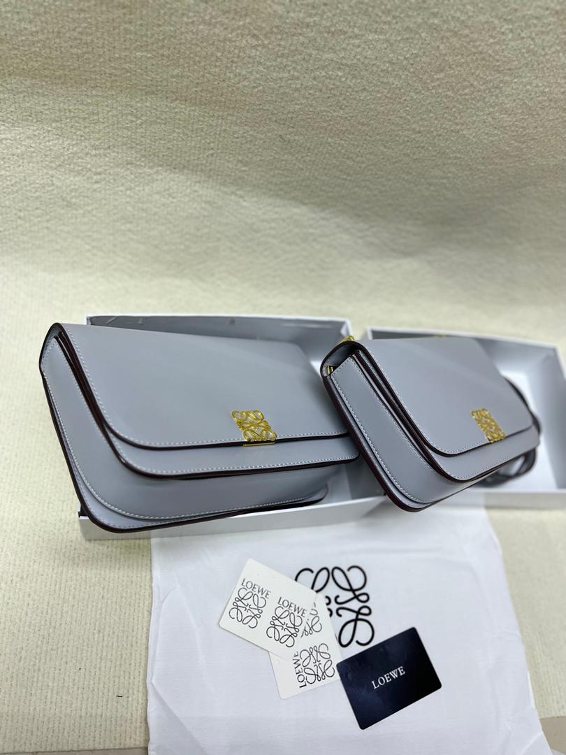 Loewe women's bags in grey with flap closure and gold-tone logo detail