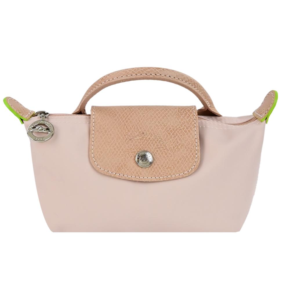 Beige Longchamp mini bag with brown top handles