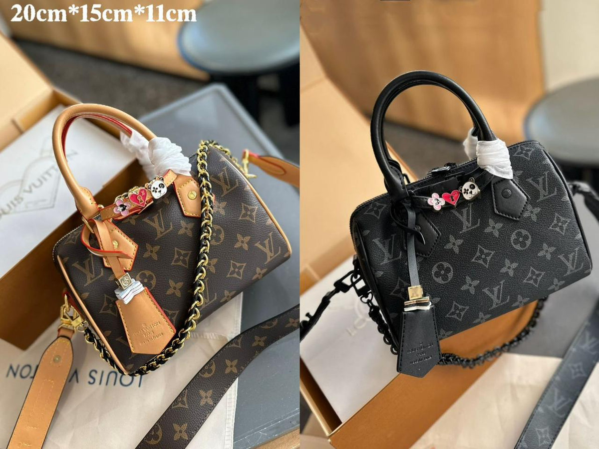 Classic brown monogram and black Louis Vuitton mini top handle bags