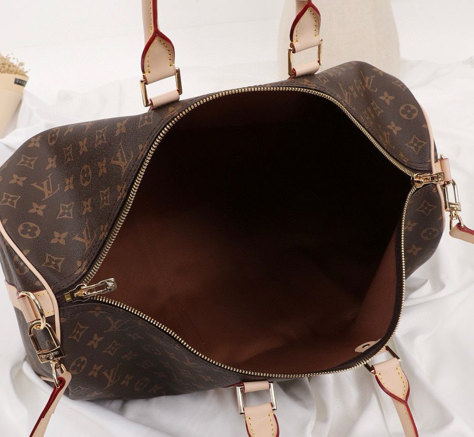 Louis Vuitton style monogram duffle bag spacious interior view