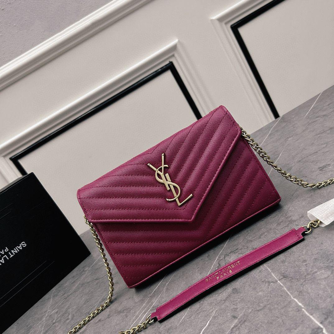 Magenta quilted YSL style shoulder bag for women
