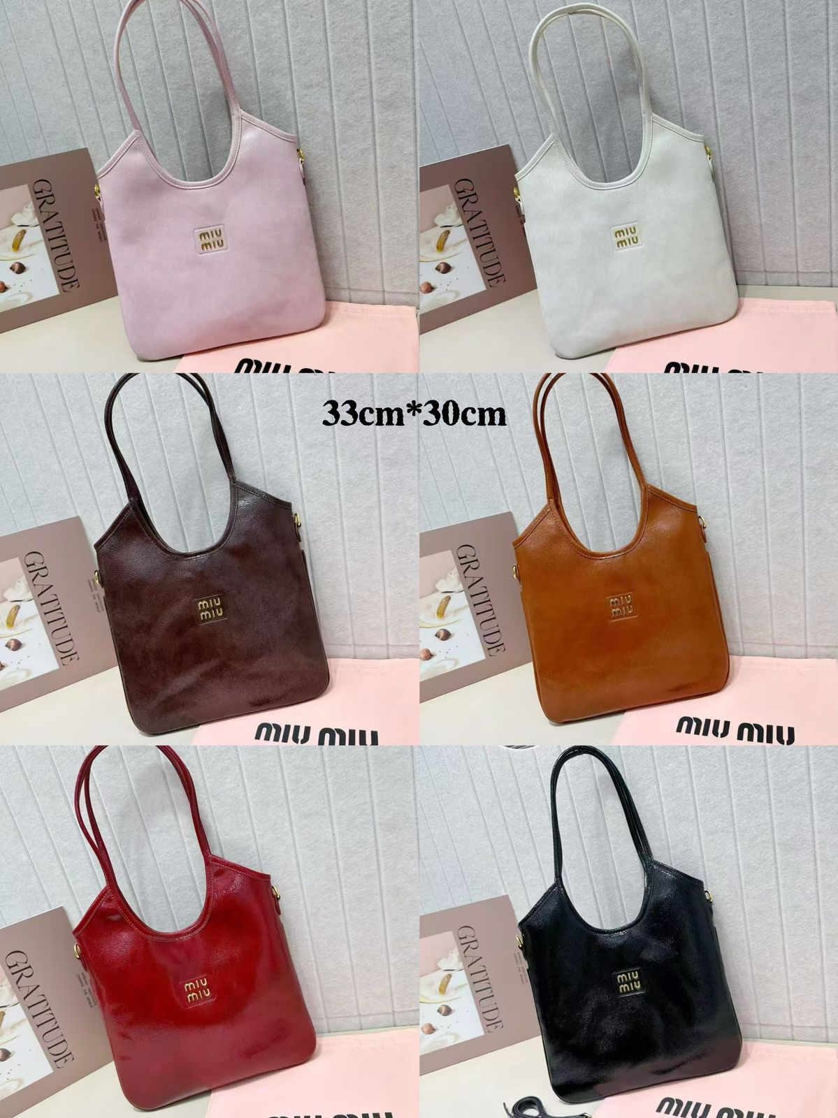 Multiple color options for Miu Miu women glossy leather shoulder tote bag