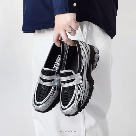 New Balance 1906L silver metallic black sneaker loafers