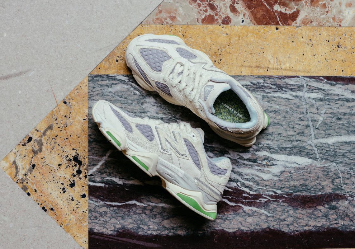 New Balance 9060 cream grey sneakers pair view
