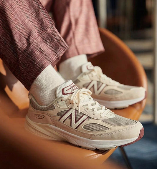 New Balance 990v4 cream beige sneakers at Aone Brands Dubai