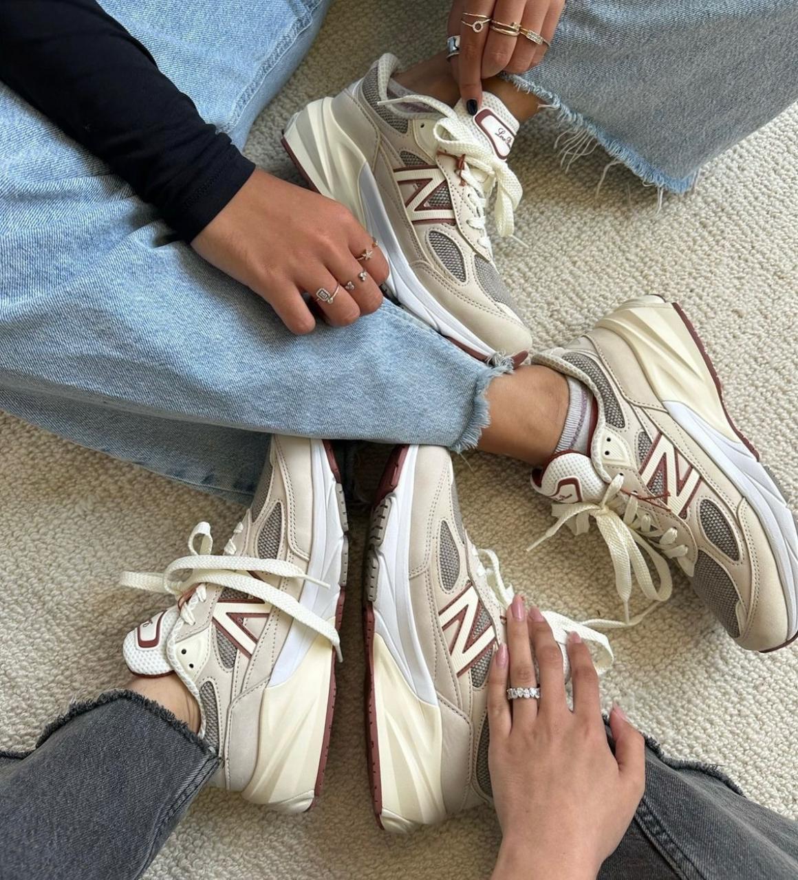 New Balance 990v4 cream beige unisex sneakers lifestyle view