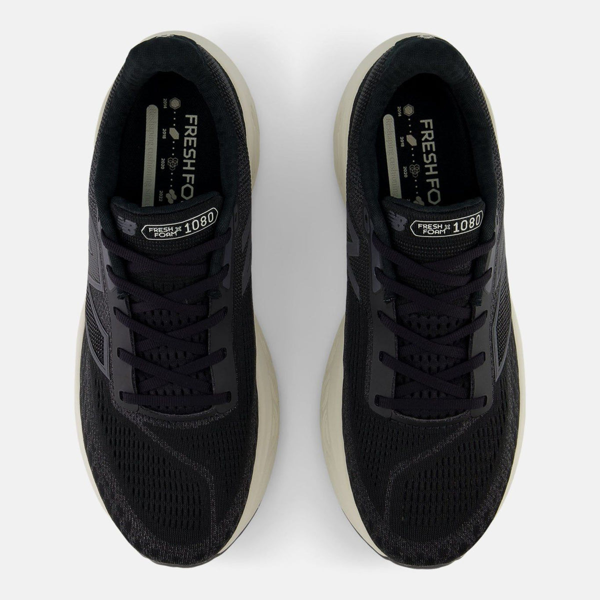 Top view of black New Balance running shoes