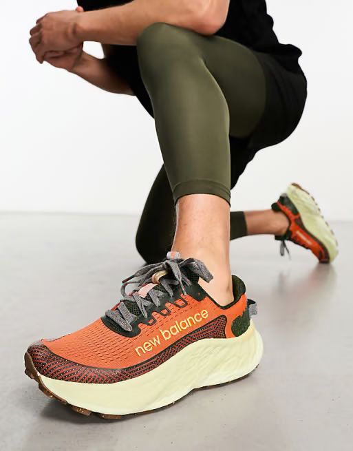 New Balance Hierro v7 orange olive men's trail shoes on feet