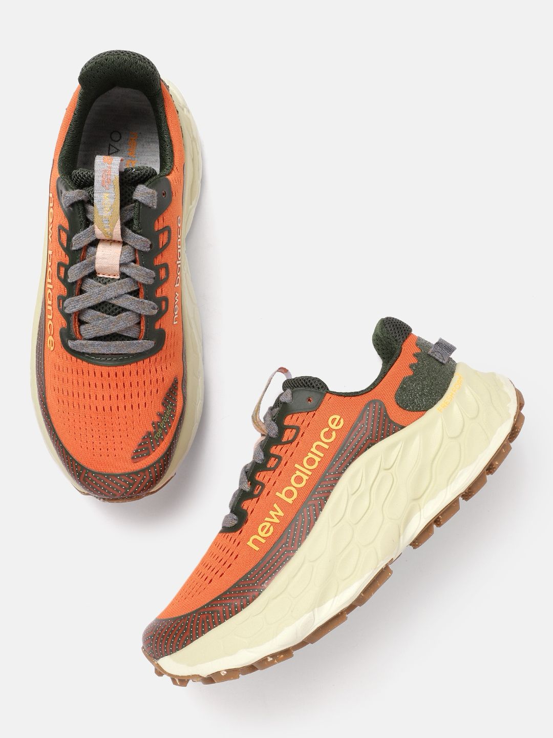 New Balance Hierro v7 orange olive men's running shoes top view