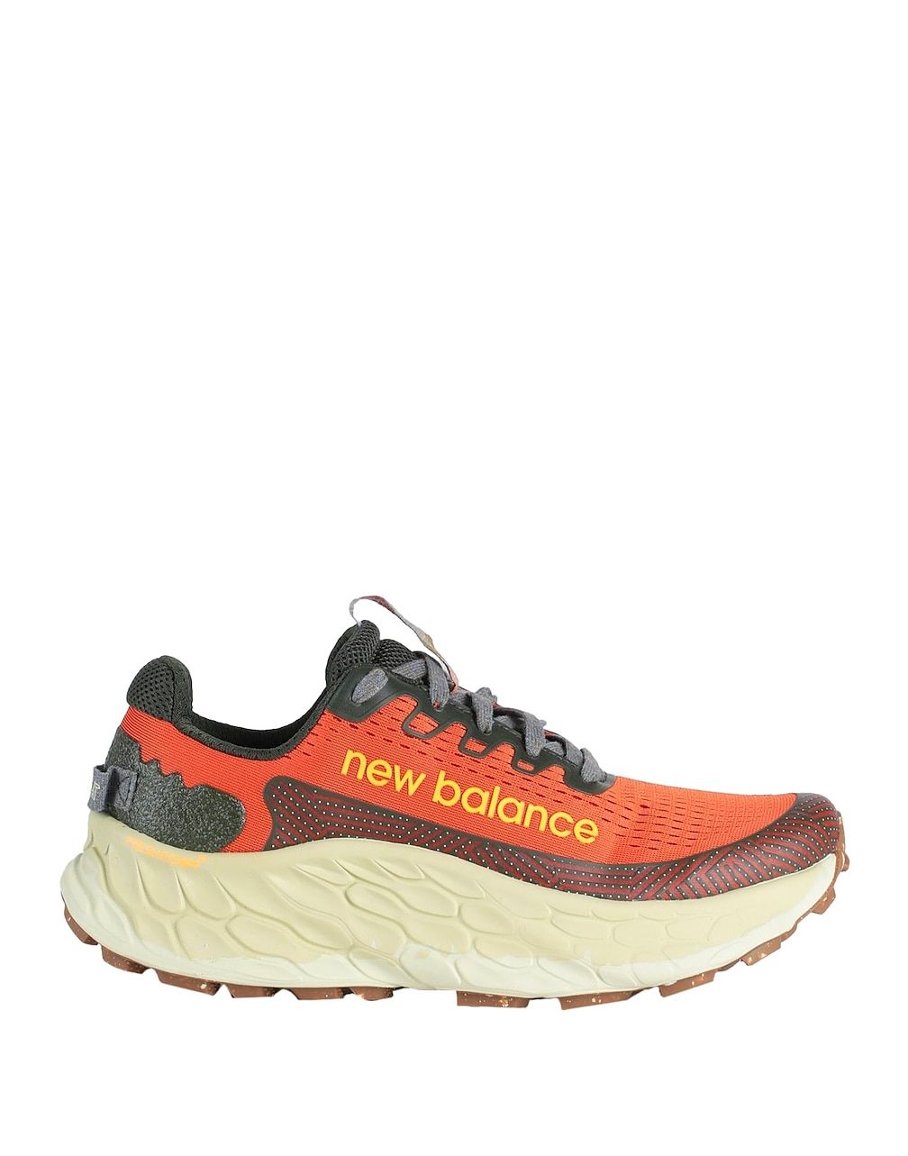 New Balance Fresh Foam X Hierro v7 orange olive shoe side profile