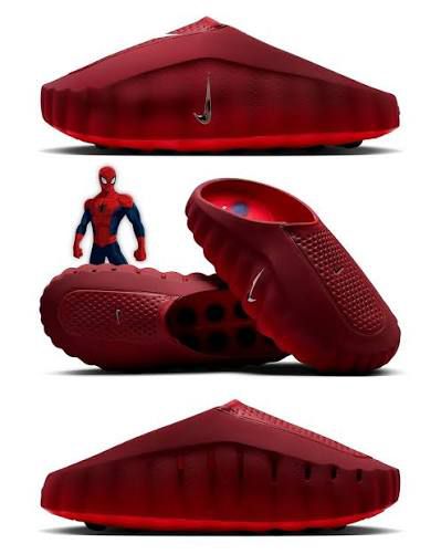 Pair of Nike Mind 001 Solar Red pregame mules