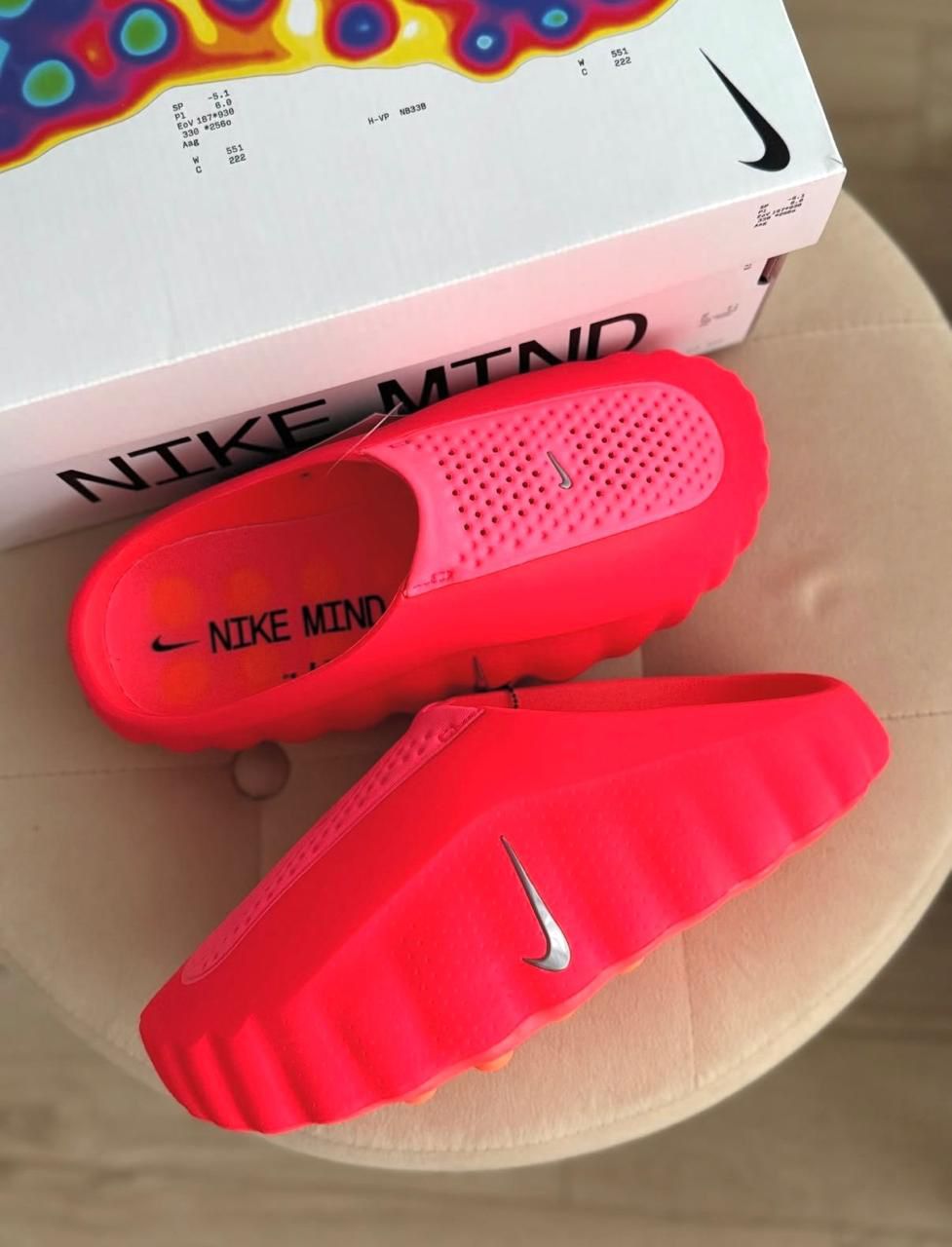 Nike Mind 001 Solar Red Hyper Crimson mule detail view