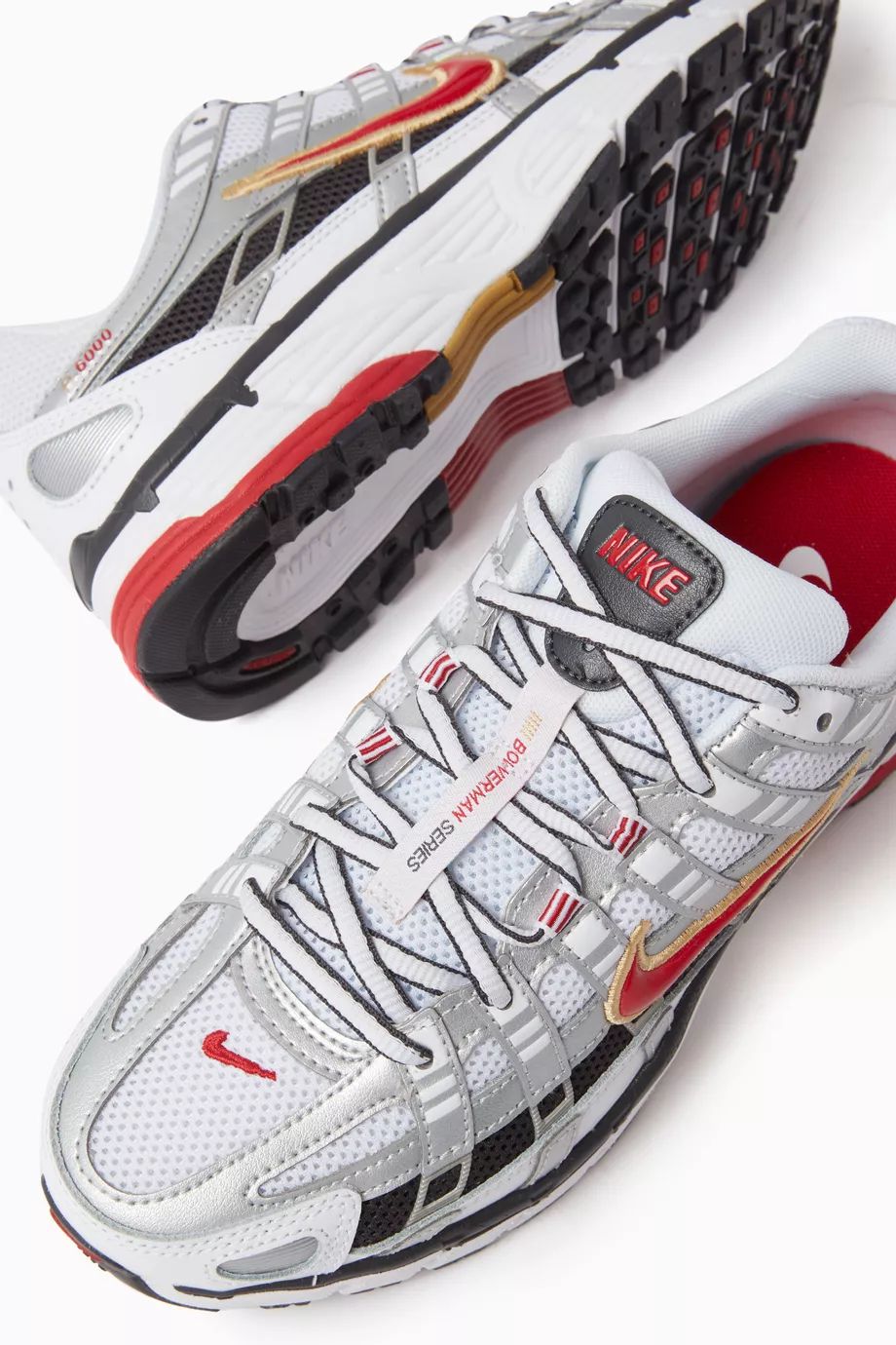Nike P-6000 silver red sneakers top and sole view