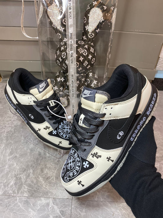 Nike SB Dunk Low Chrome Hearts custom black cream sneakers at Aone Brands Dubai