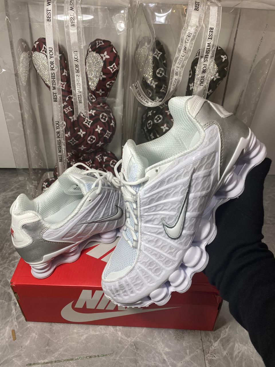 Nike Shox TL white silver sneakers at Aone Brands Dubai