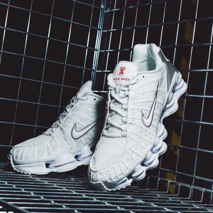 Nike Shox TL white metallic silver sneakers pair view