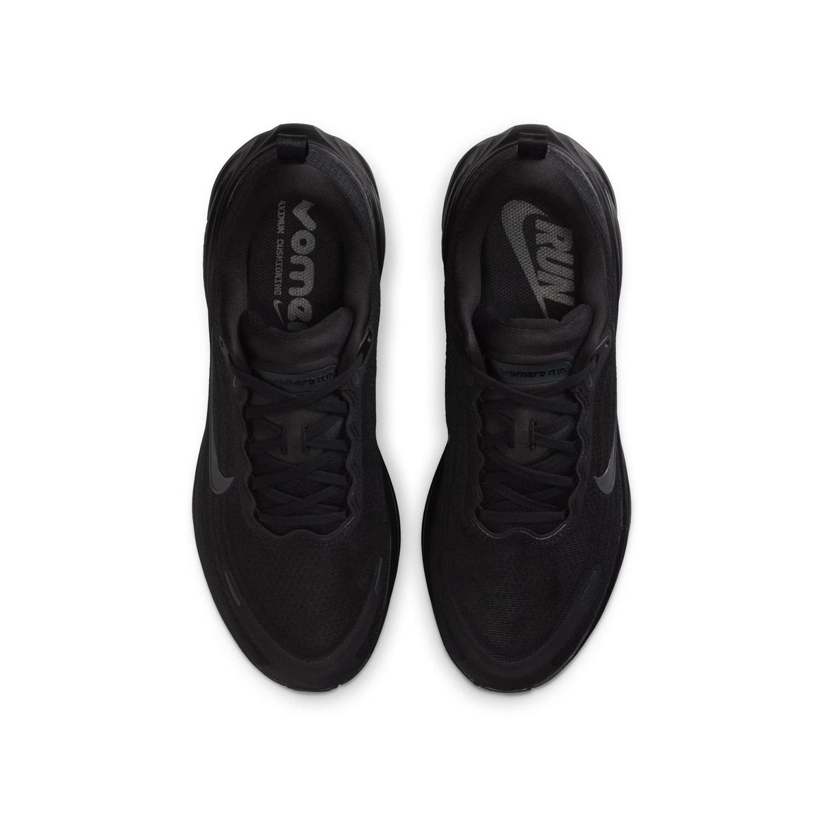 Top view of Nike Vomero black running shoes