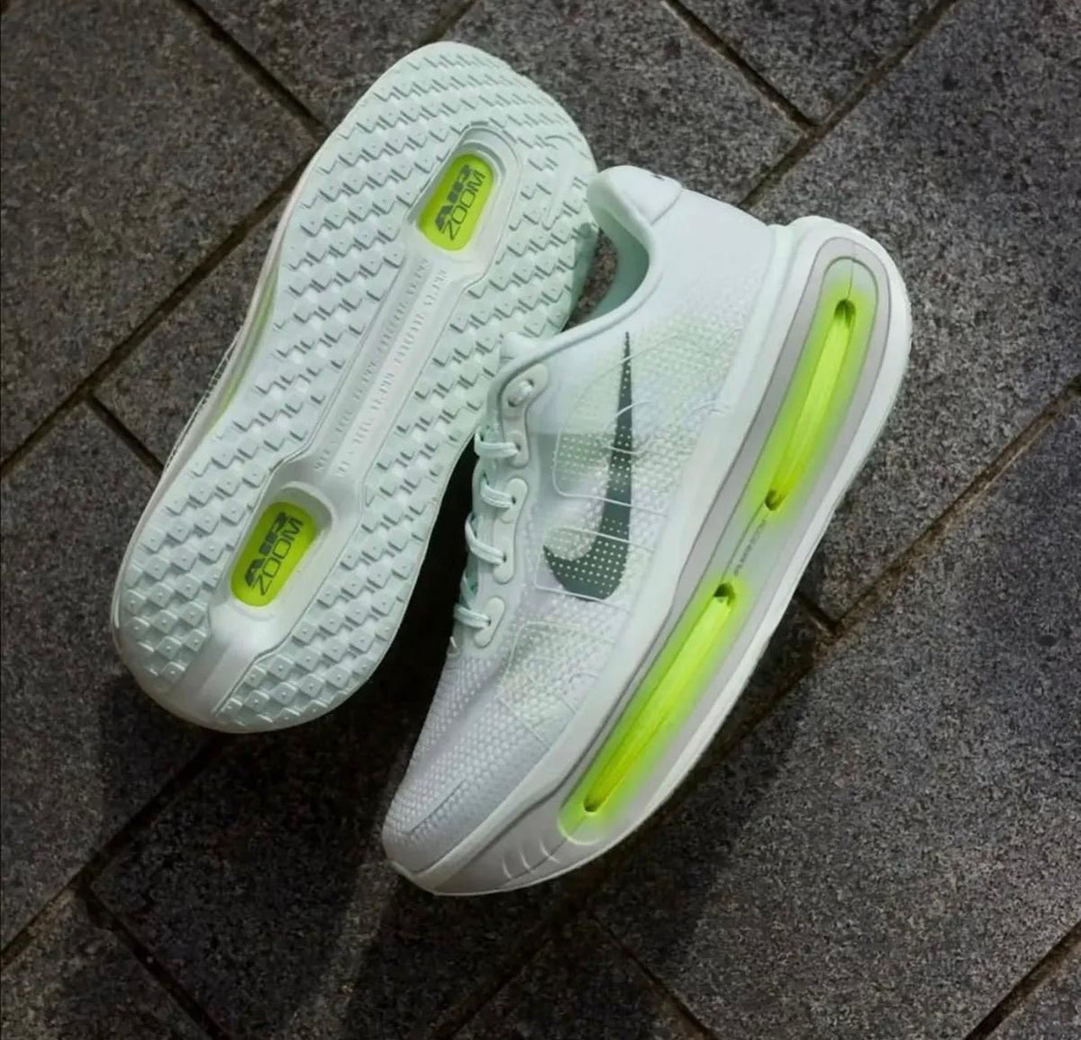 Nike Vomero Premium White Green Spark unisex running sneakers pair view
