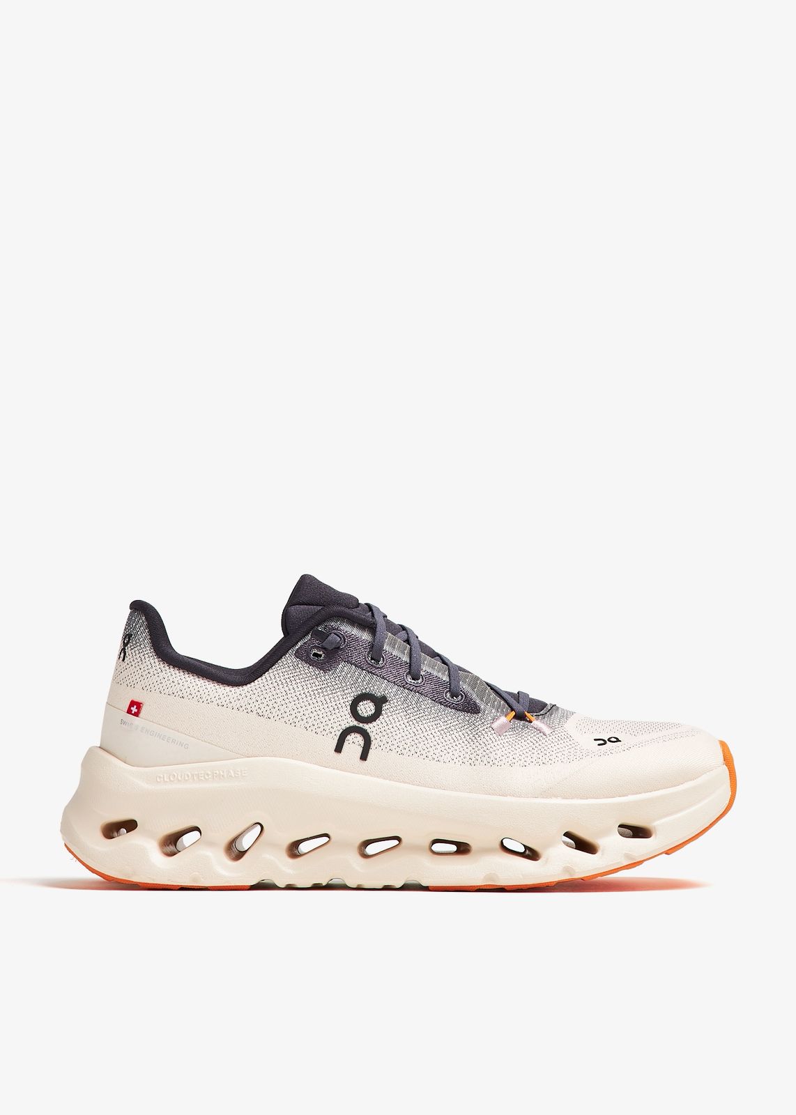 Side profile of On Cloudmonster 3 Ivory Sunstone shoe