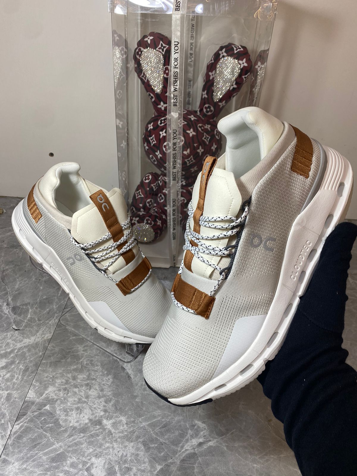 On Cloudnova white pearl brown sneakers at Aone Brands Dubai