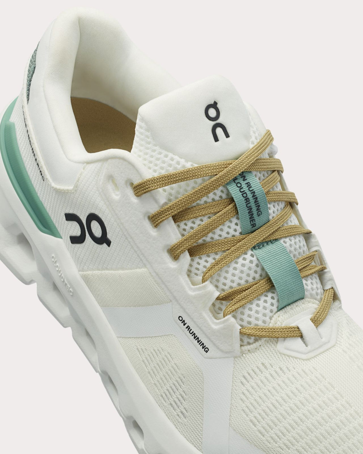 On Cloudrunner 2 white green sneakers close-up