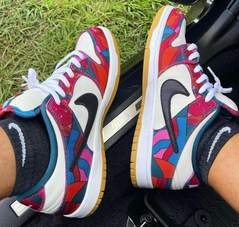 Parra Nike SB Dunk Low sneakers shown on foot