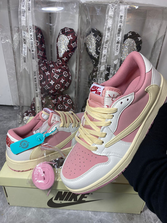 Pink and cream custom-style low-top sneakers