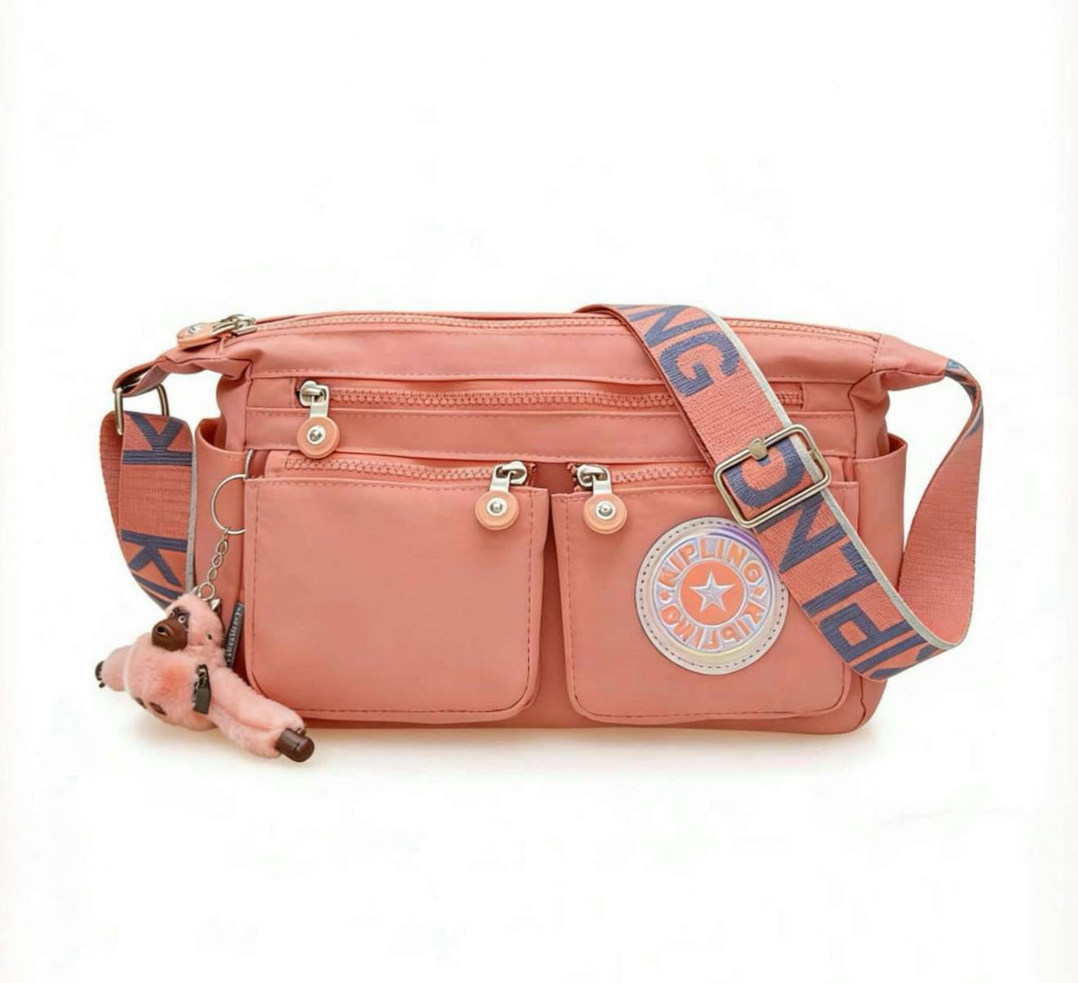 Pink Kipling style shoulder bag for women