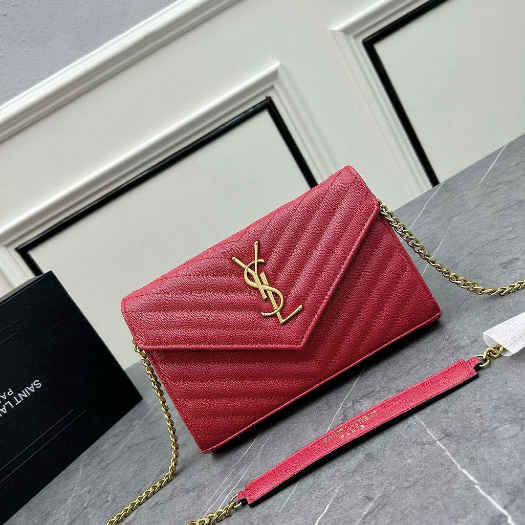 Red quilted YSL style shoulder bag for women