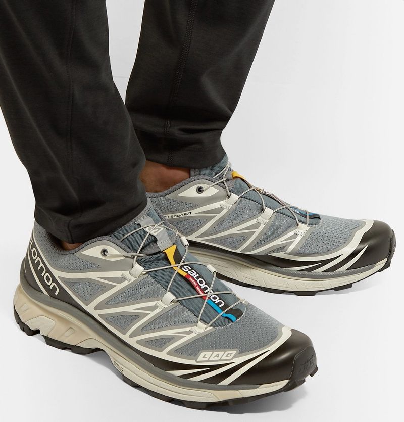 Salomon XT-6 Alloy Black sneakers on feet
