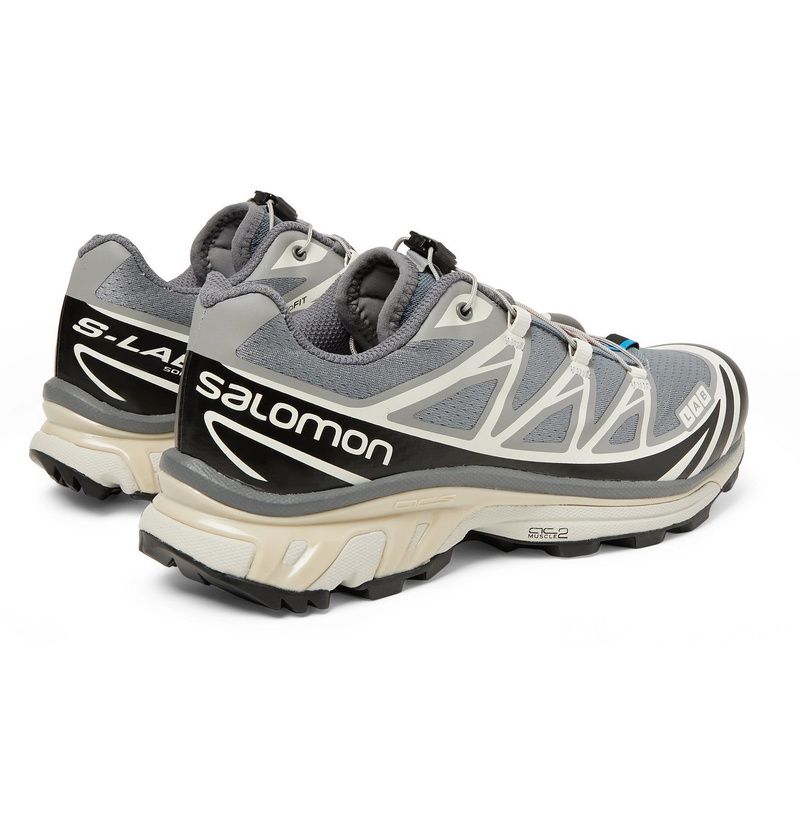 Pair of Salomon XT-6 grey and black unisex sneakers