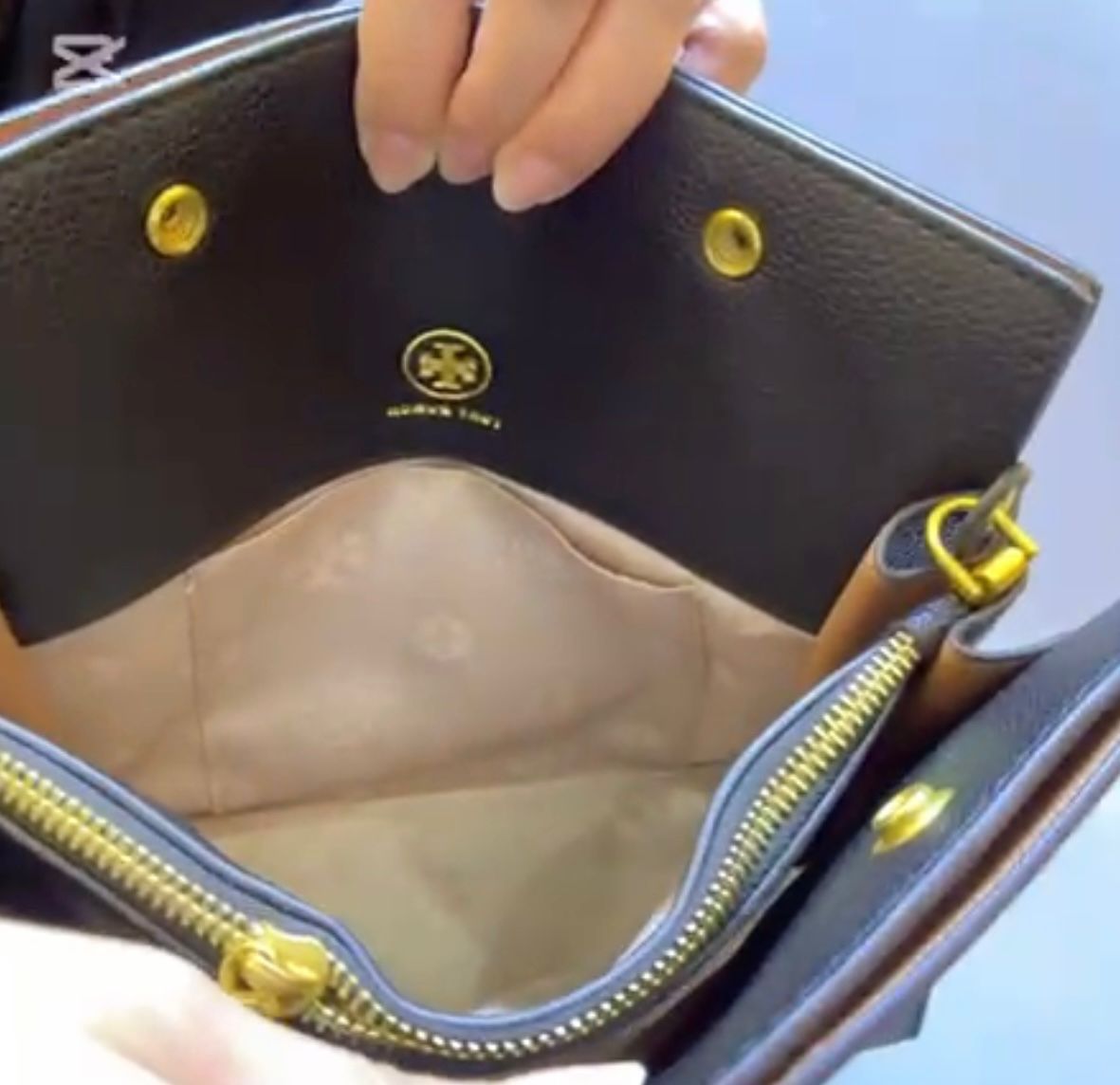 Tory Burch mini shoulder bag front view with logo detail