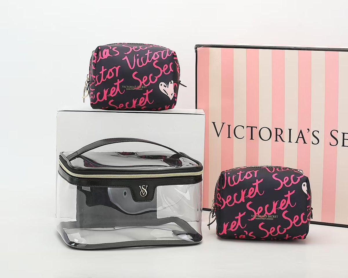 Black and pink Victoria's Secret cosmetic bag set