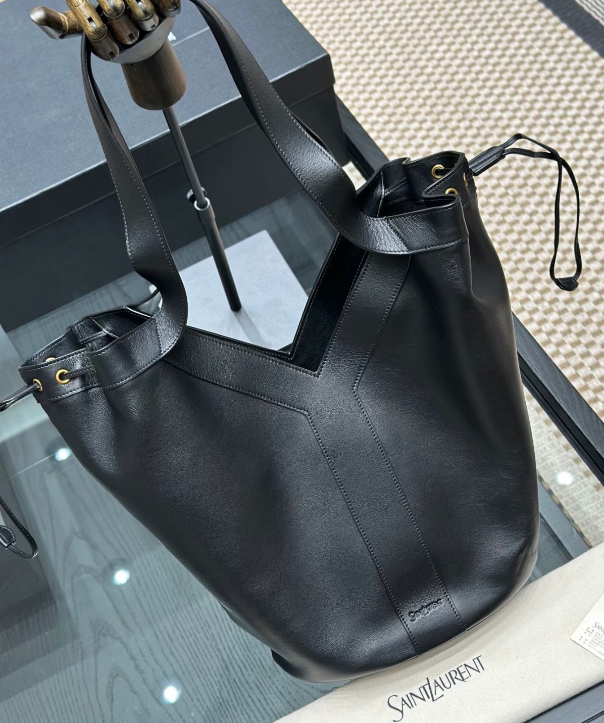 Black YSL women's tote handbag