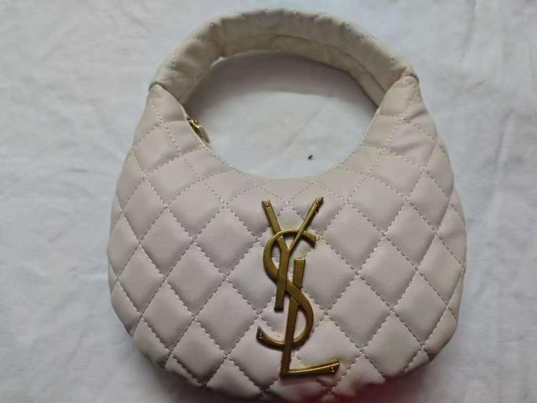 Off-white cream YSL quilted leather mini hobo handbag with gold YSL emblem