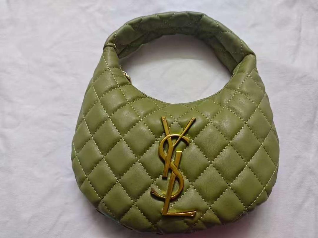 Olive green YSL quilted leather mini hobo bag with metallic YSL logo