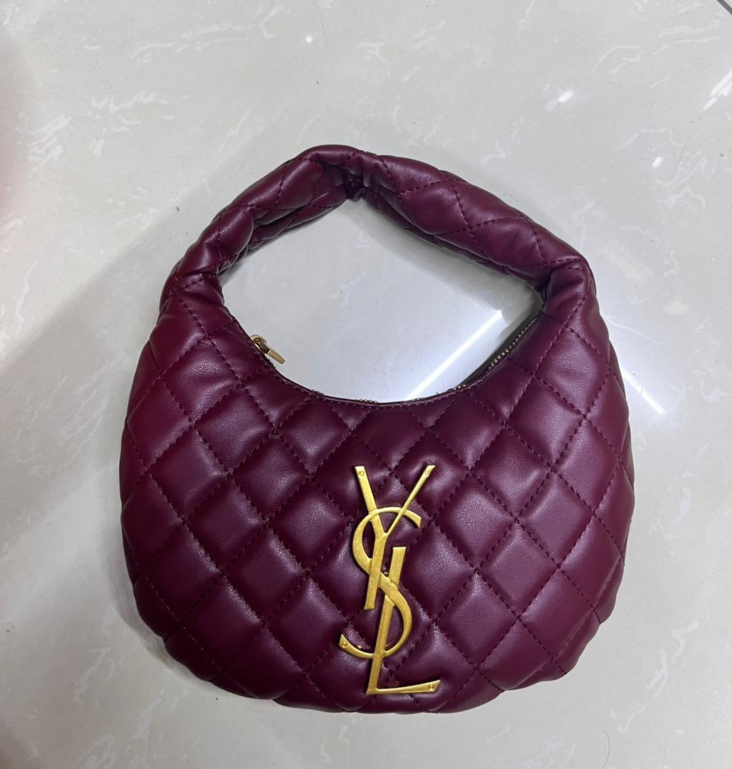 Deep burgundy plum YSL quilted leather mini hobo purse