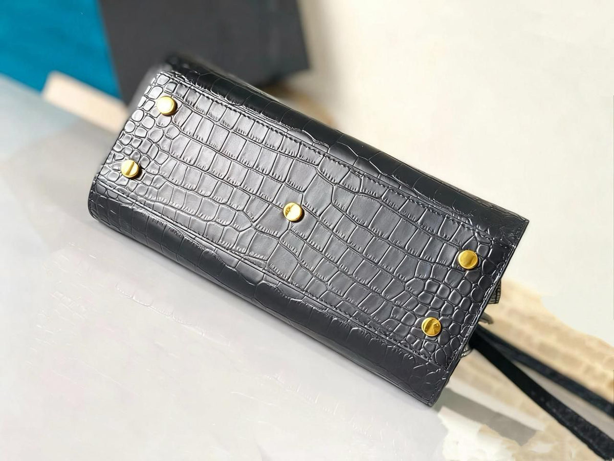 Top handle design of black YSL style handbag for women