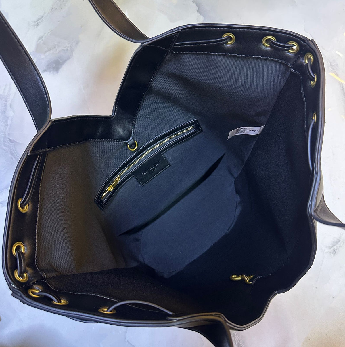 YSL women's tote bag interior space view