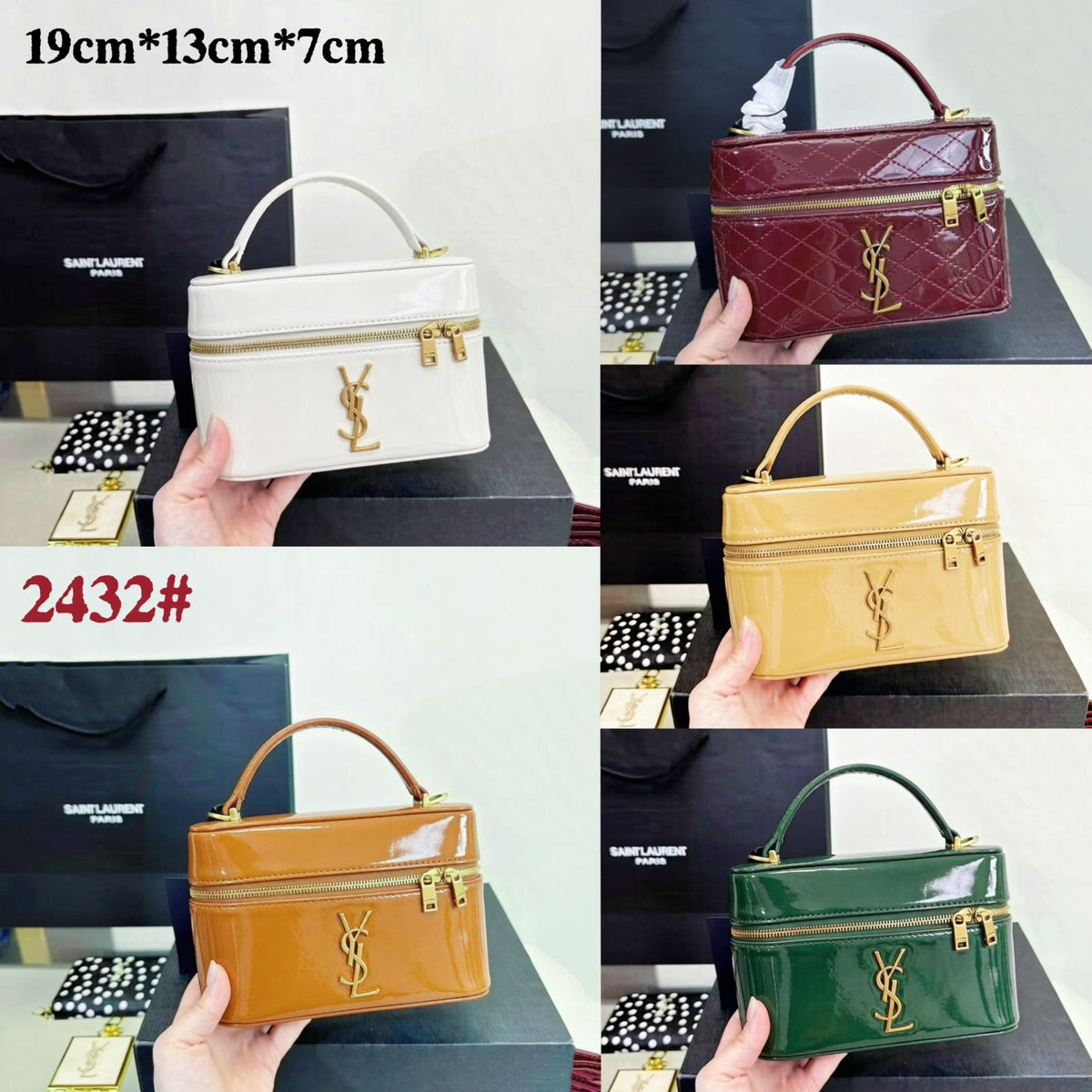 Color range of YSL women leather vanity case bags at Aone Brands Dubai